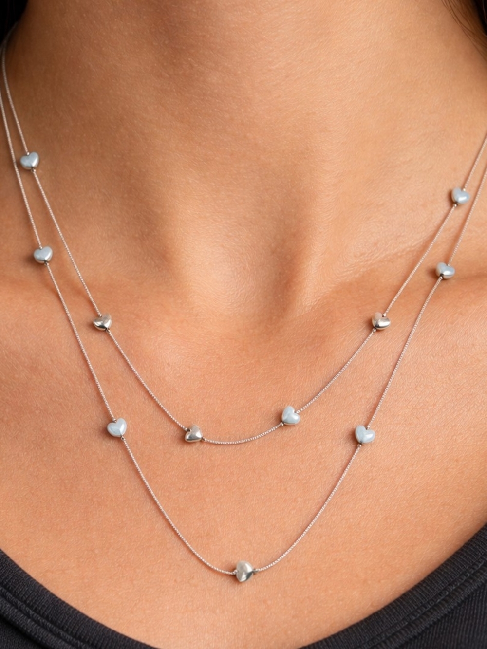 Tocara 🦪 Perla Silver Double-Layer Heart Necklace with Pearl Accents